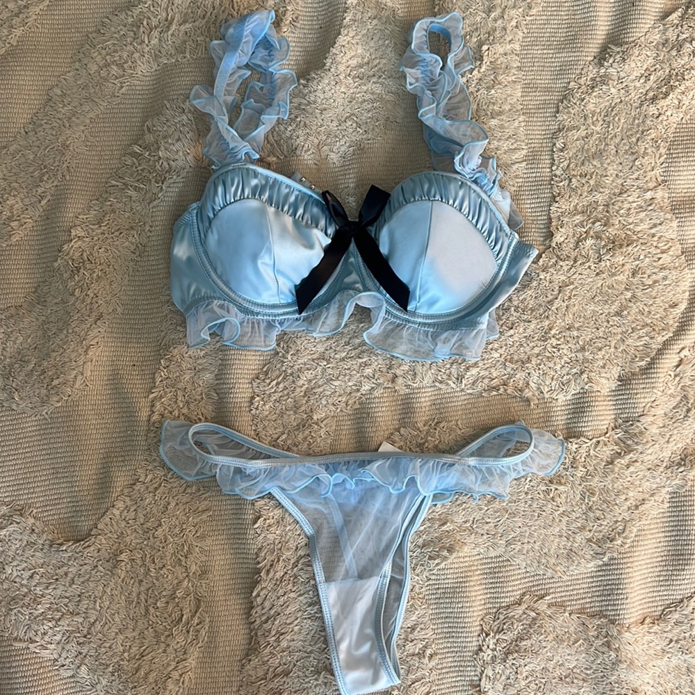 Blue Mesh Lingerie Set